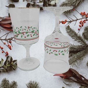 Arby "Holly Berry" Water/Wine Glasses  - Pair (2) - Vintage 1986.